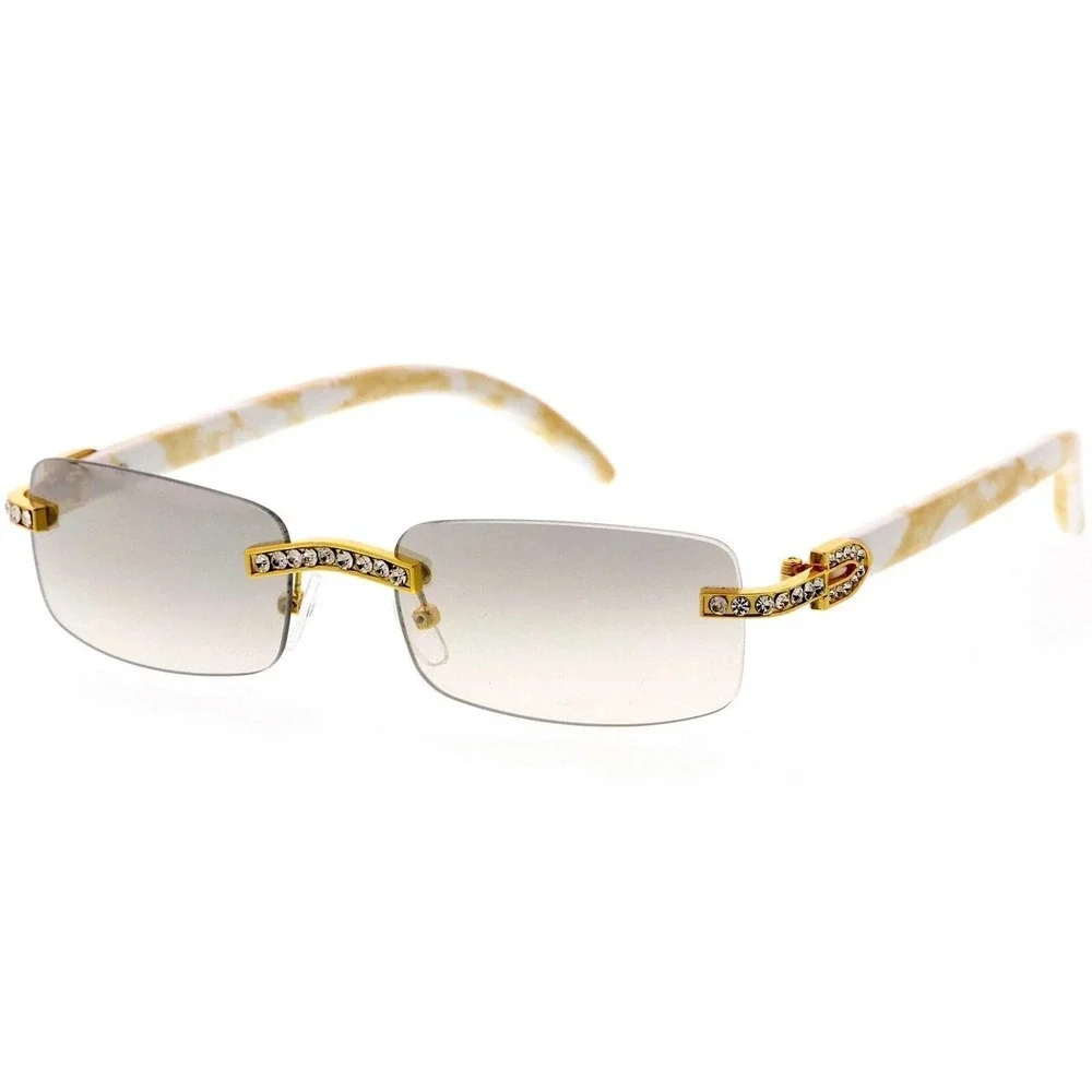 Rimless Sunglasses Gold‎ Rhinestone Accents Fashion Clear Eyewear Men Lentes New